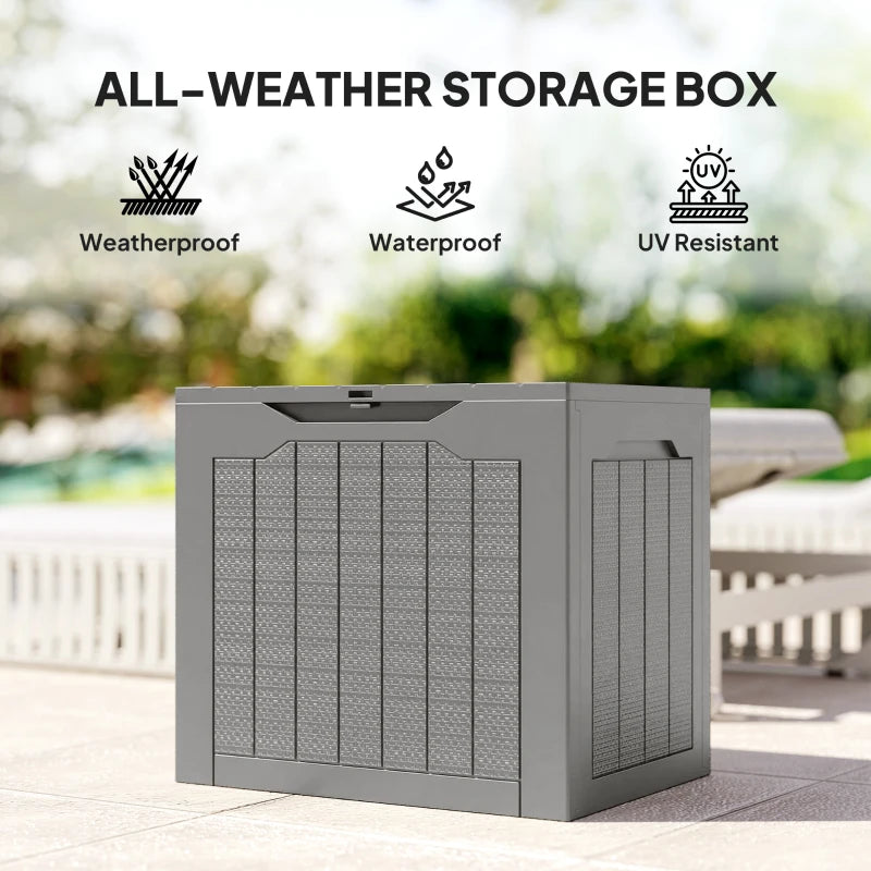 28 Gallon Deck Box, Resin Outdoor Storage Box with Handles, Waterproof and UV Resistant Storage Container