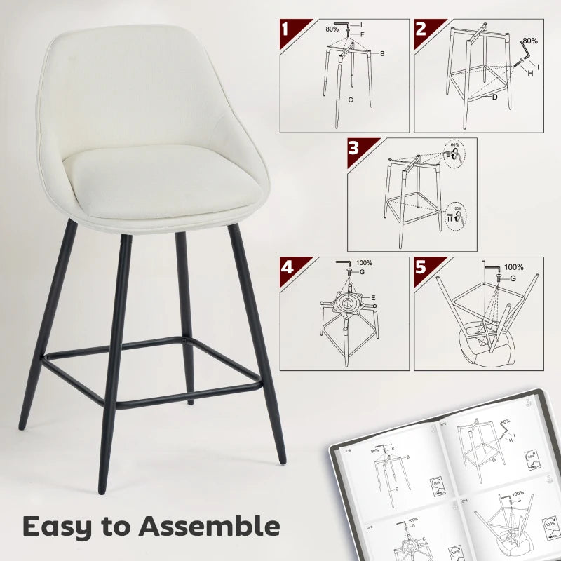 26" Counter Height Barstools Set of 2, Upholstered Swivel Bar Stools with Backrests and Armrests, Cream White