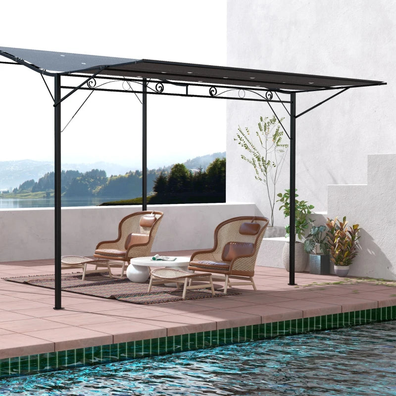 10x8ft Patio Metal Gazebo with Extendable Side Awning, Outdoor Shelter Shade Canopy Deck Awning, Dark Grey