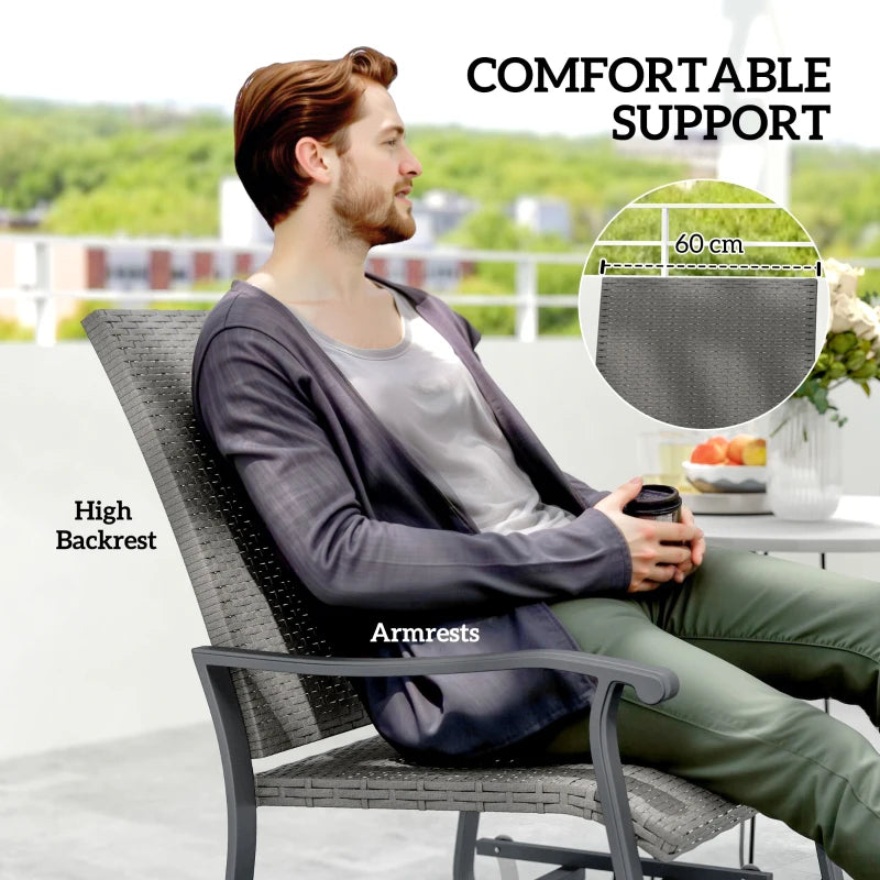 Set of 2 Rattan Patio Glider, Wicker Outdoor Glider Swivel Chair with Steel Frame, High Back for Backyard Porch, Grey