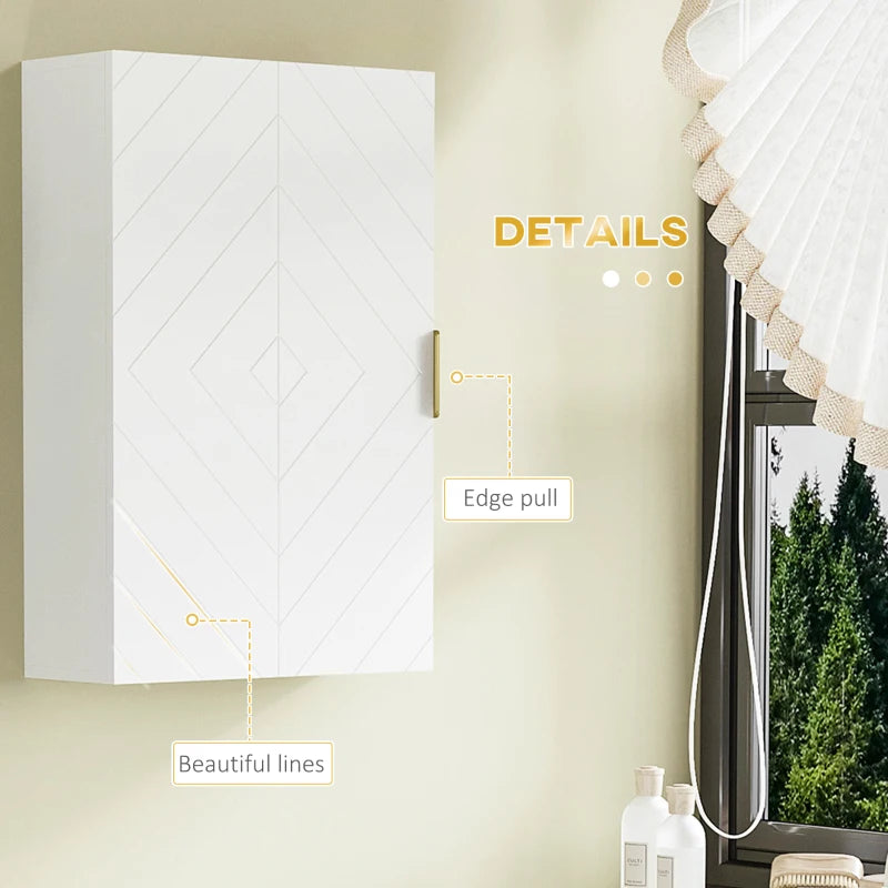 2-Piece Bathroom Storage Cabinet Set, Bathroom Cabinets with Adjustable Shelves, Free Standing, Wall-Mounted, White