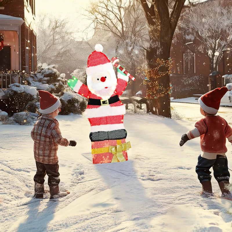 3ft Lighted Santa Claus, Light Up Christmas Decor with 97 LEDs, Stakes and Zip Ties, IP44 Waterproof for Indoor Outdoor