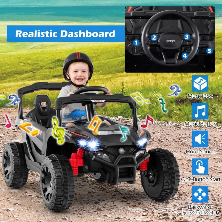 12V Kids Ride On Car UTV Electric Vehicle with LED Lights  Music and Horn-Black