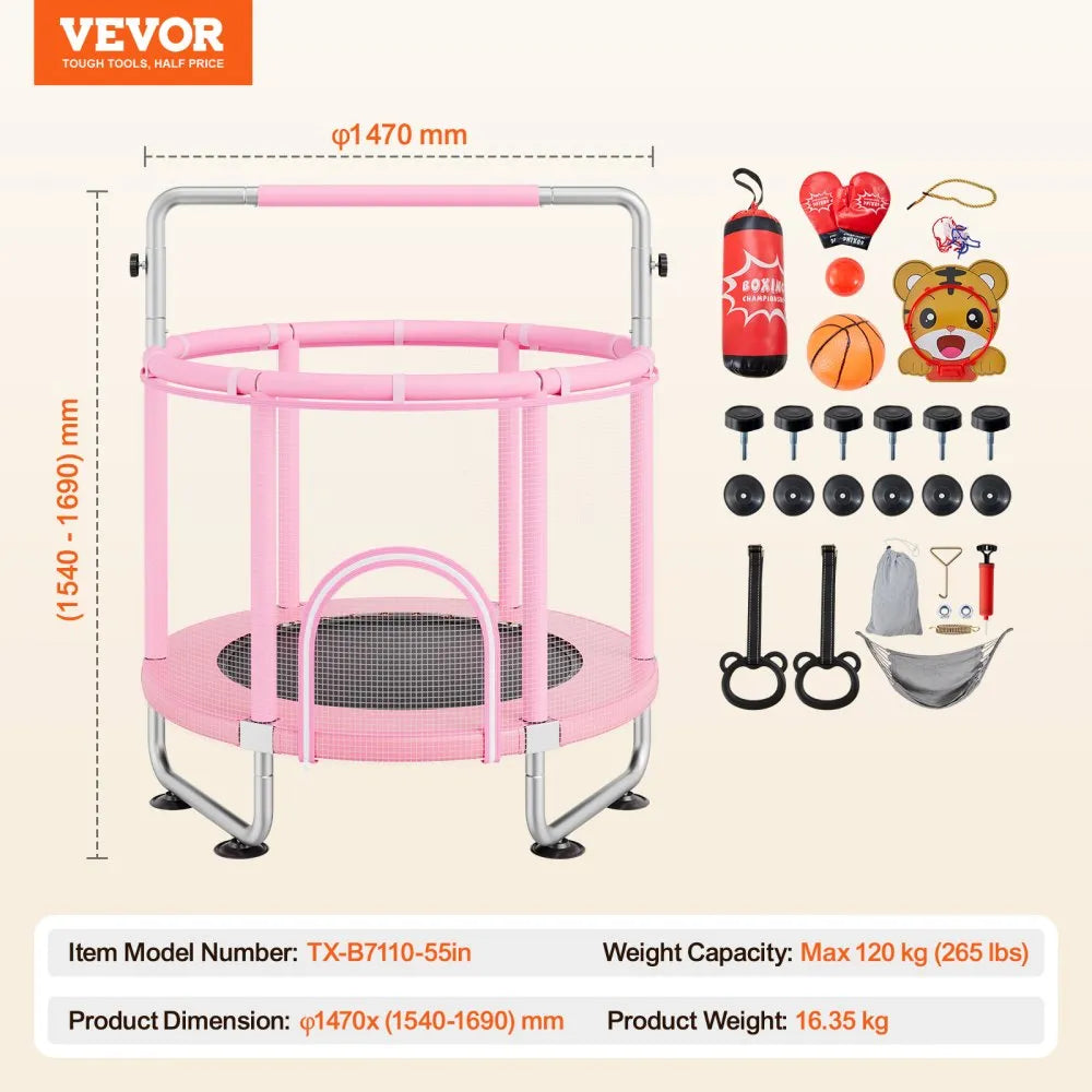 VEVOR 55" Trampoline for Kids Mini Toddler Trampoline with Net Indoor Outdoor