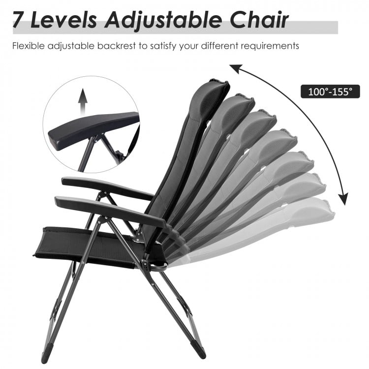 2 Pieces Portable Patio Folding Dining Chairs with Headrest Adjust for Camping -Black