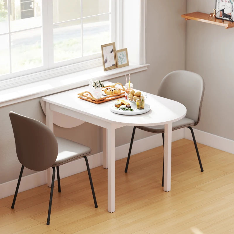 Solid Wood Kitchen Table, Drop Leaf Tables for Small Spaces, Folding Dining Table, White