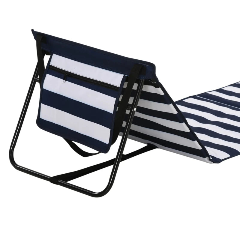 Set of 2 Foldable Lounge Chairs with Carry Bag, Adjustable Backrest, Blue and White