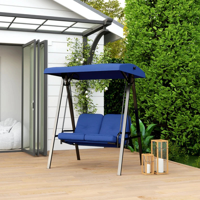 2-Seater Outdoor Porch Swing with Adjustable Canopy, Patio Swing Chair for Garden, Poolside, Backyard, Dark Blue