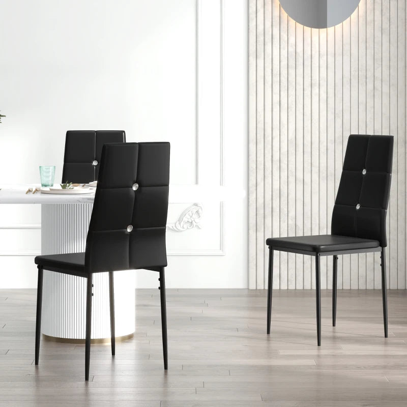 Set of 6 Button Tufted Back Side Chairs with Upholstered Seat, Steel Legs for Living Room, Kitchen, Bedroom, Black