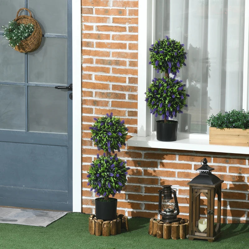 2.3ft Set of 2 Artificial Plants, Lavender Flowers Ball Trees with Pot, for Home Indoor Outdoor Decor