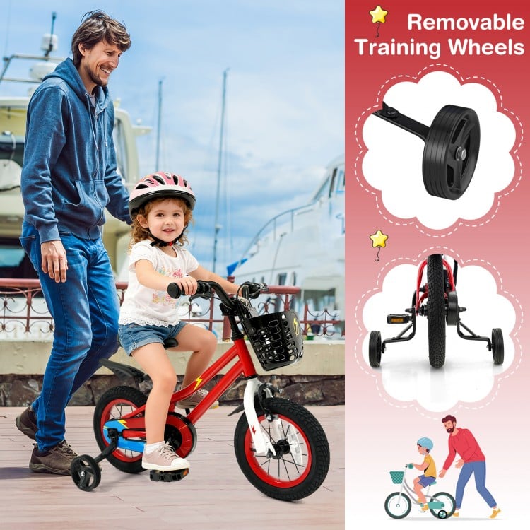 12 Inch Kids Bike Children Bicycle with Training Wheels for 3-4 Years Old-Red