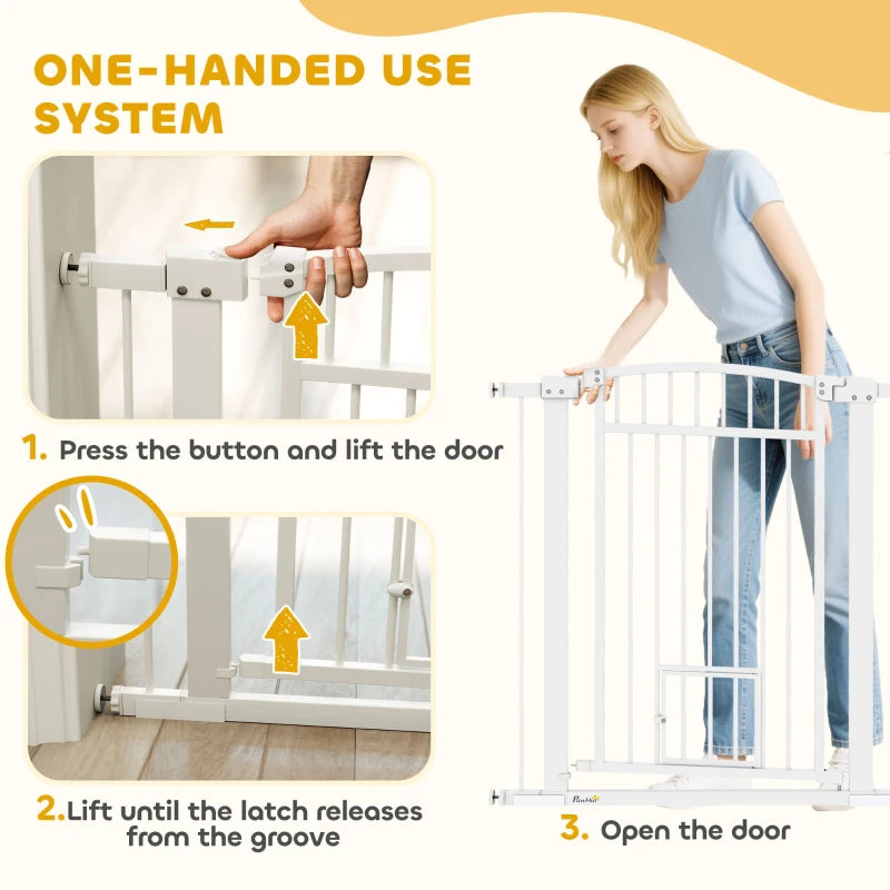 30"-41" Extra Wide Pet Gate with Small Door, 37" H Dog Gate with 3-Inch and 5.5-Inch Extension Kit