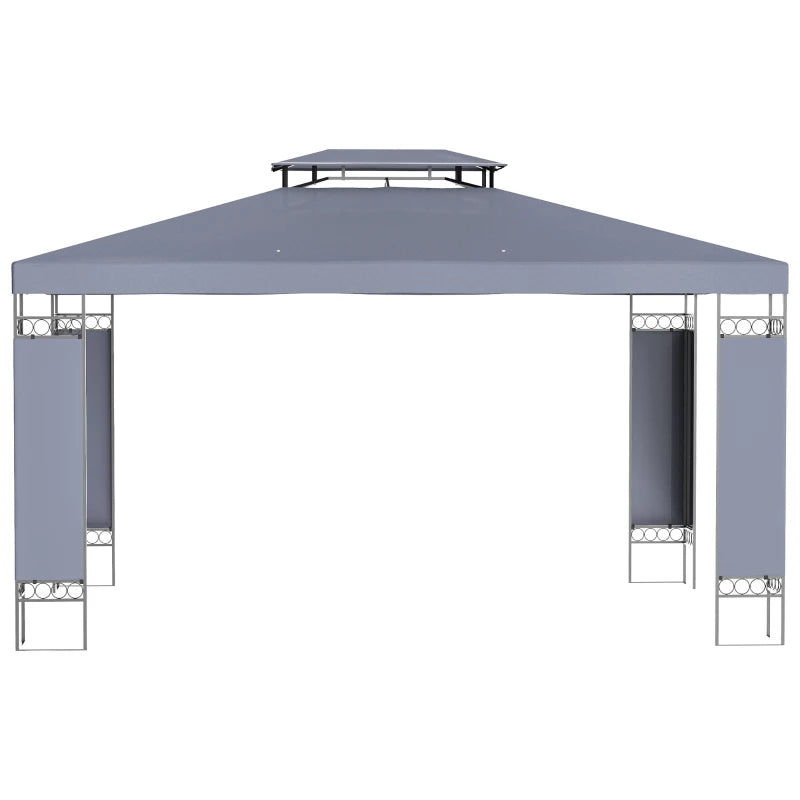 10' x 13' Outdoor Gazebo, Double Roof Patio Gazebo Canopy Shelter with Screen Decorate Corner Frame, Grey