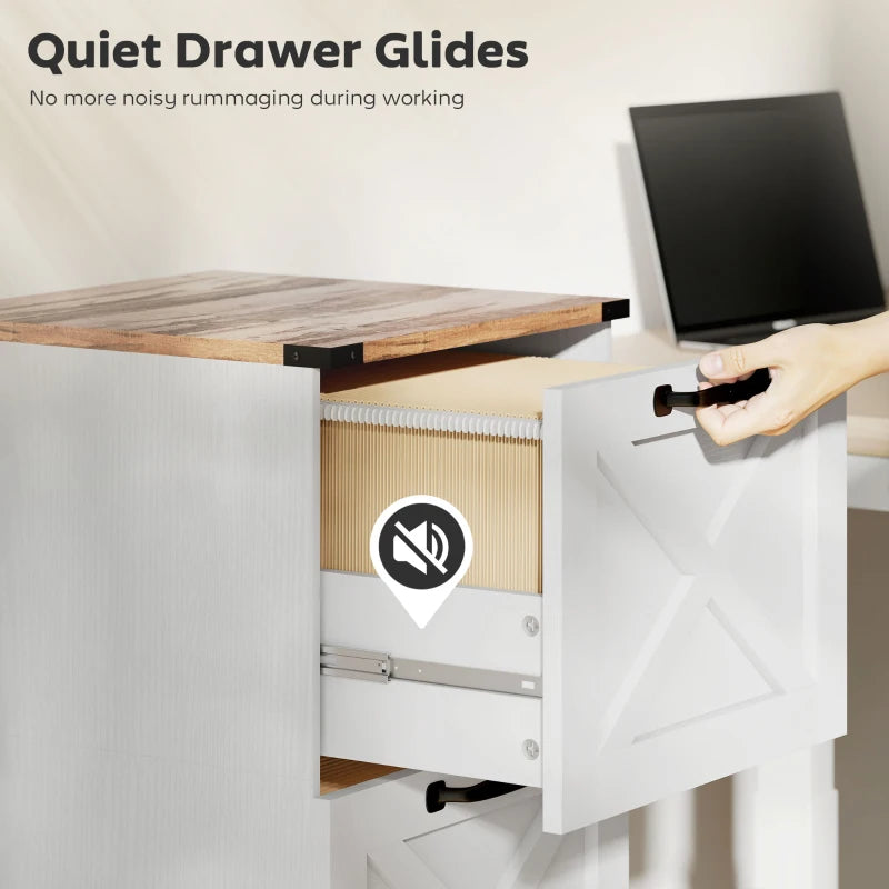 3 Drawer File Cabinet with Silent Slides, Vertical Farmhouse Filing Cabinet Fits Letter/A4 Size Home Office, White