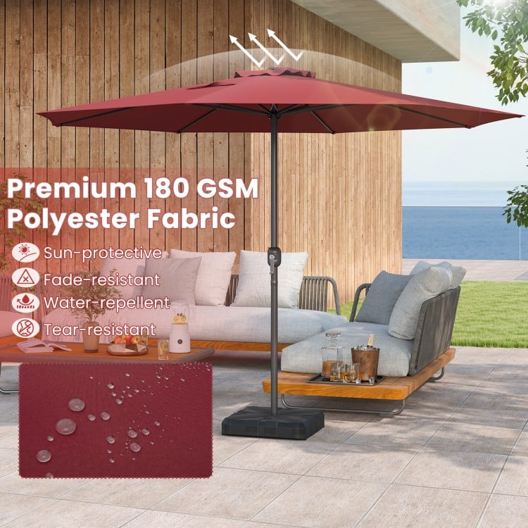 12 Feet Patio Umbrella with Crank Handle and 8 Sturdy Ribs-Red