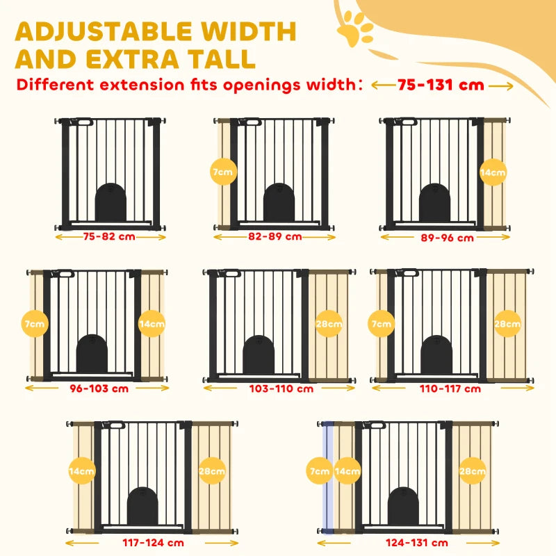 30"-52" Extra Wide Pet Gate Barrier with Small Door, 30"H Dog Gate with Safety Gate Barrier, Stair Pressure Fit, Black