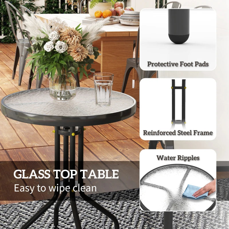 3 Pieces Bistro Set, Small Patio Furniture Set with Stackable Mesh Chairs, Glass Table for Garden, Balcony, Beige