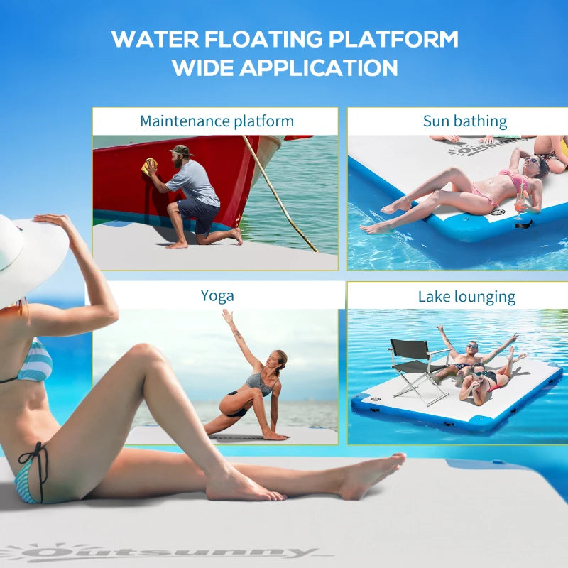 10' x 7' Water Floating Dock, Rafting Inflatable Island with Air Pump and Backpack for Pool, Beach, Ocean, Blue & Green