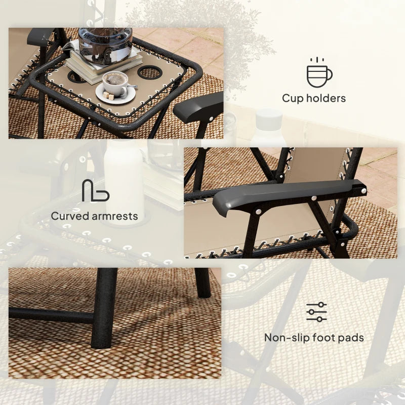 3 Pieces Patio Bistro Set, Outdoor Folding Table and Chairs Set, Metal Patio Furniture Set with Cup Holders, Khaki