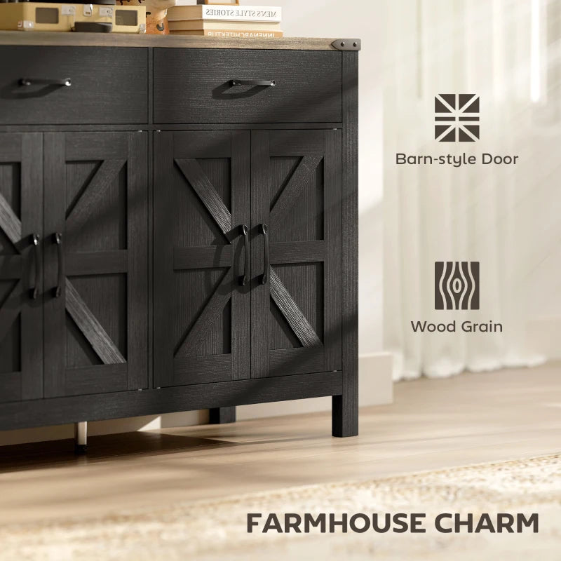 Sideboard Buffet Cabinet, Farmhouse Kitchen Storage Cabinet w/ 2 Drawers and Shelves for Living Room, Entryway