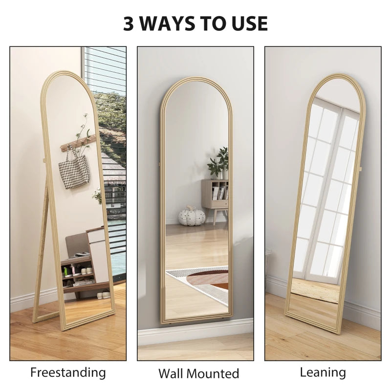 64" x 21" Full Length Mirror, Free Standing, Leaning or Wall, Arched Full Body Mirror with Faux Stone Frame, Beige