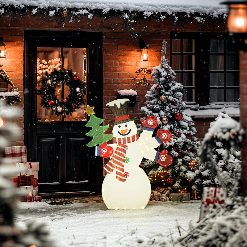 4FT Lighted Snowman, Light Up Christmas Decor with 148 LEDs, Stakes and Zip Ties, IP44 Waterproof for Outdoor Yard