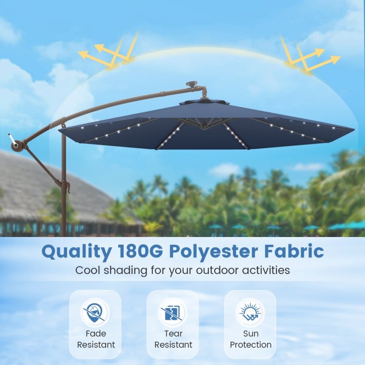 10 Feet Cantilever Umbrella with 32 LED Lights and Solar Panel Batteries-Navy