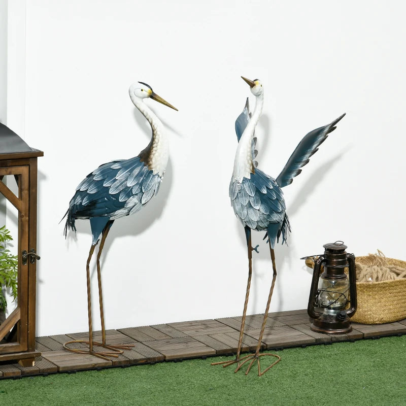 Set of 2 Garden Sculptures, Heron Garden Statues for Lawn, Patio, Backyard Decoration, 29" & 27.5", Blue