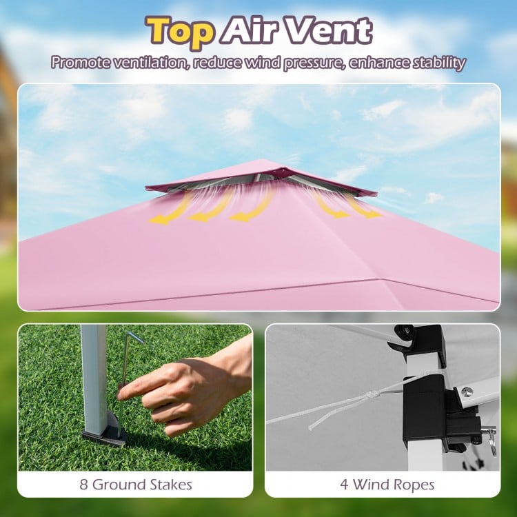 13 X 13 FT Pop up Gazebo with Portable Carrying Bag 8 Stakes and 4 Wind Ropes-Pink