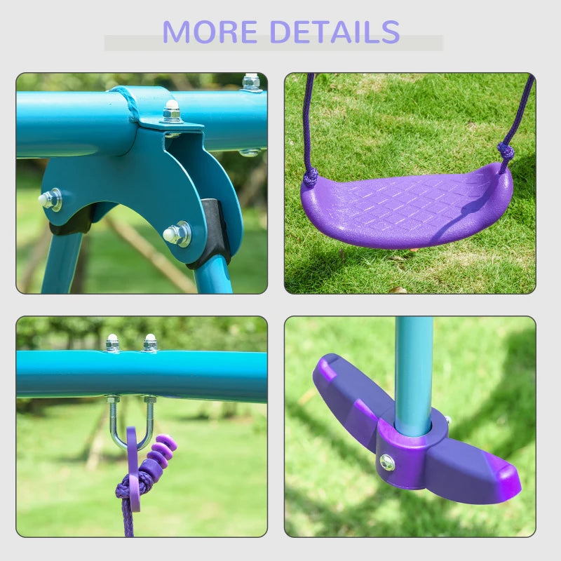 3 in 1 Metal Swing Set with Double Swings, Glider for Backyard, Outdoor, Playground, Purple