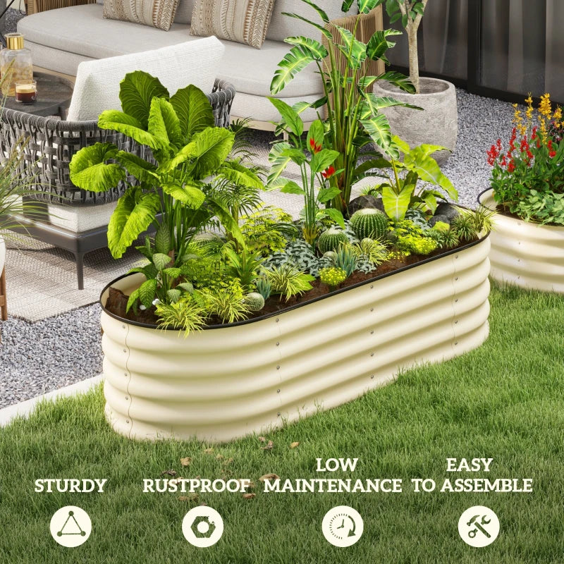 5 x 2 x 1.5 FT Galvanized Steel Raised Garden Bed, Metal Garden Bed Planter Box with Safety Edging, Cream White