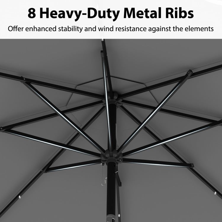 10 Feet Solar Patio Umbrella with 24 LED Lights-Gray