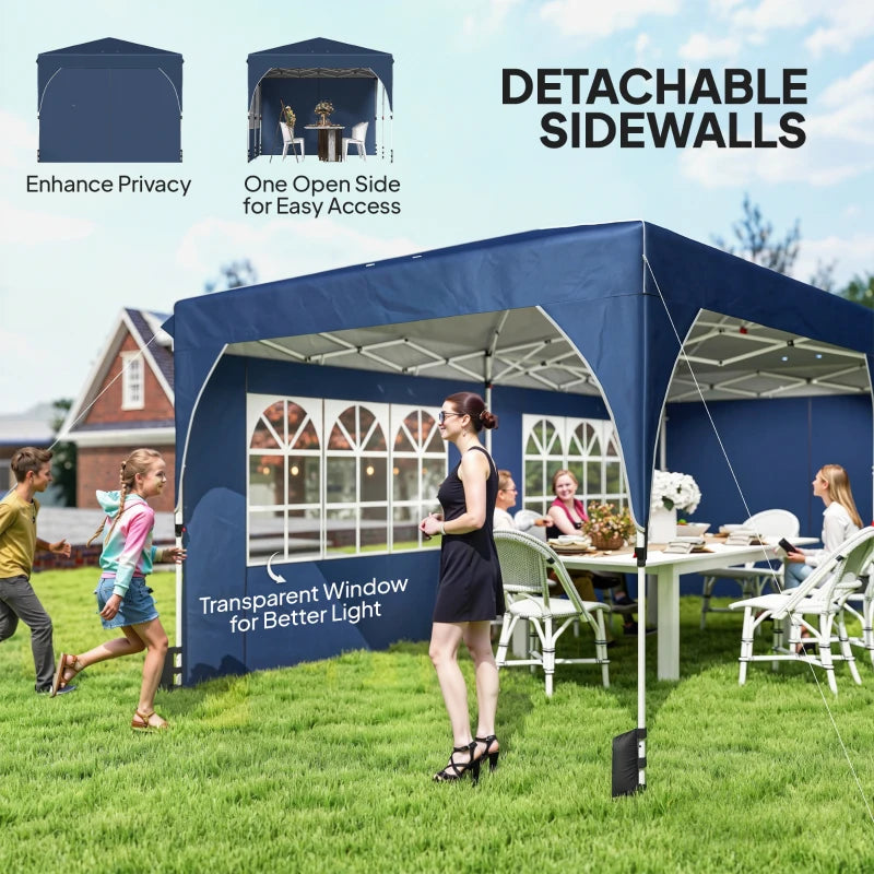 10 x 20 ft Pop Up Canopy Tent with Reflective Strips, UPF 50+ Easy up Instant Canopy with 6 Sandbags, Dark Blue