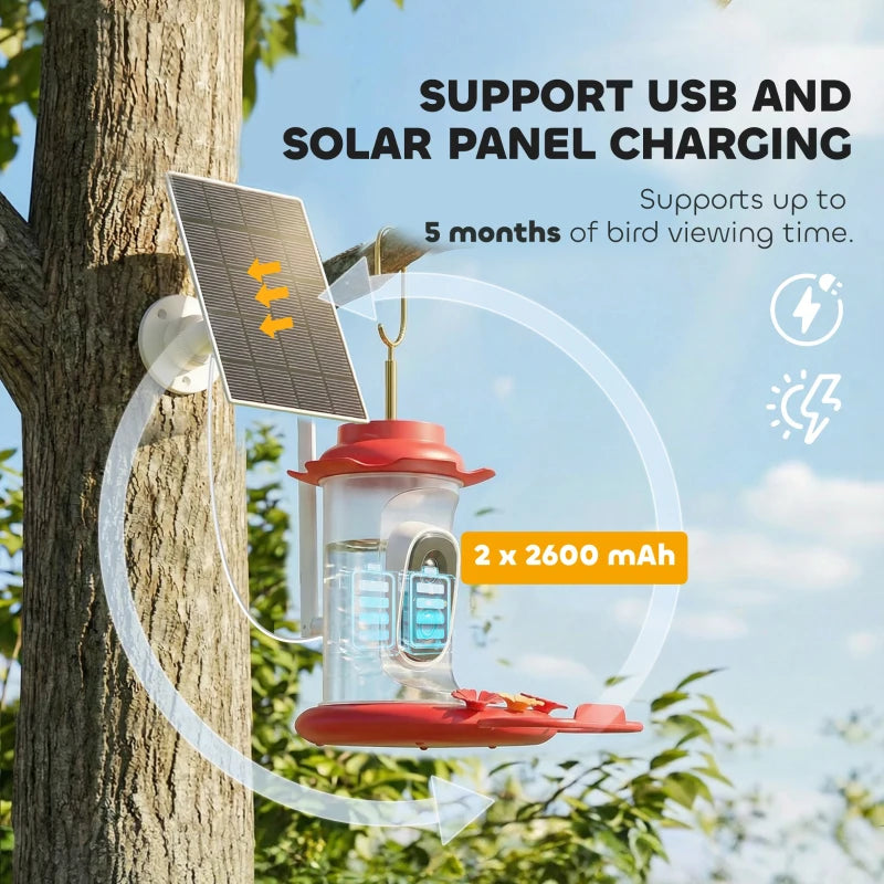 Smart Bird Feeder with Camera, AI Identify 16000+ Birds, 2K HD Live Video, 3W Solar, Instant Arrival Alerts