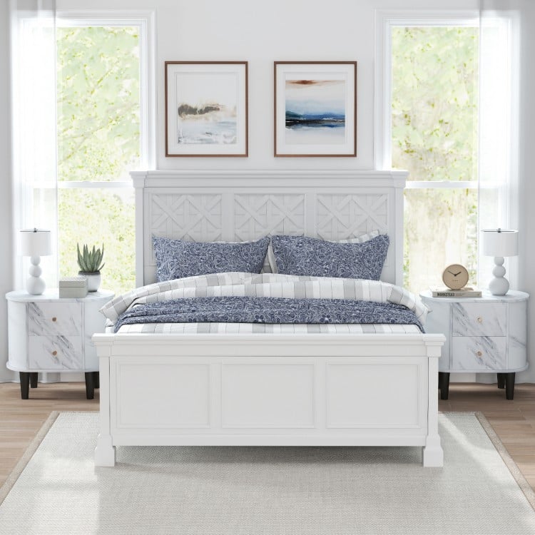 2-Drawer Nightstand Modern Faux Marble Bedside Table with Storage-White