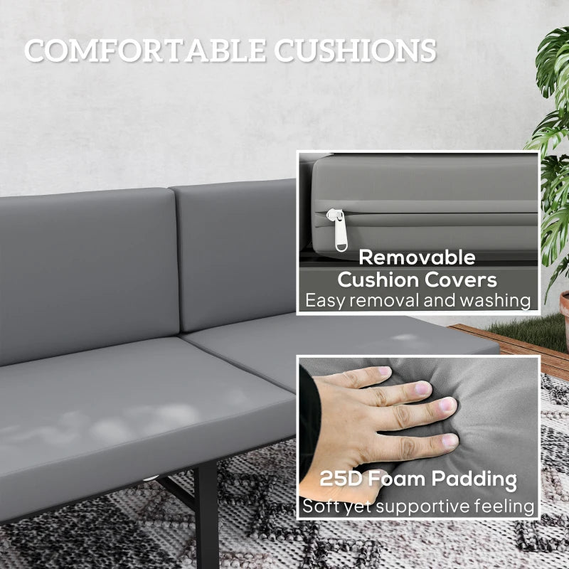 3-in-1 3-Seater Outdoor Sofa, Lounge Chair with 5-Position Adjustable Back, Patio Loveseat with Folding Table, Grey