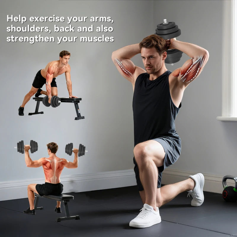 Soozier Adjustable 2 x 44lbs Weight Dumbbell Set for Weight Fitness Training Exercise Fitness Home Gym Equipment, Black (Pair)