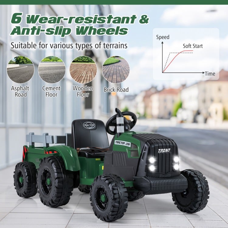 24V Ride On Tractor for Kids Electric Vehicle with Detachable Trailer and Remote Control-Dark Green