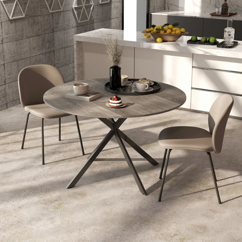 47" Round Kitchen Table for 4, Industrial Dining Table with Steel Legs for Dining Room, Grey Wood Grain and Black