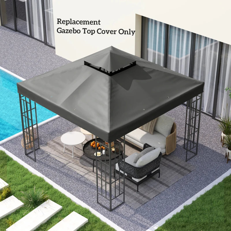 10' x 10' Gazebo Canopy Replacement Cover, 2-Tier Garden Gazebo Roof Replacement, UPF30+, TOP COVER ONLY, Dark Grey