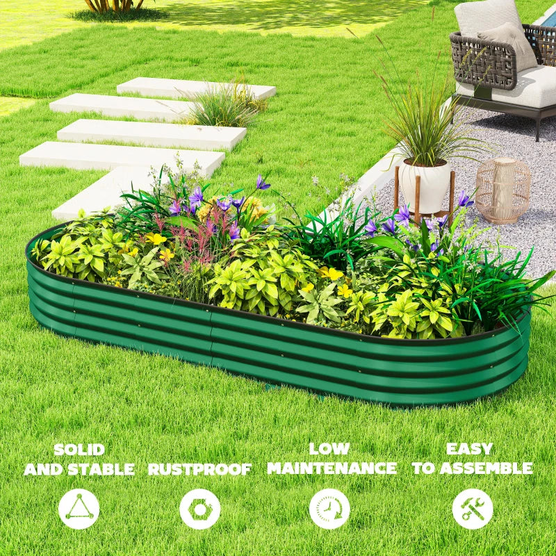 7' x 3' x 1' Large Outdoor Planter Box, Galvanized Raised Garden Bed with Metal Plant Stake, Green