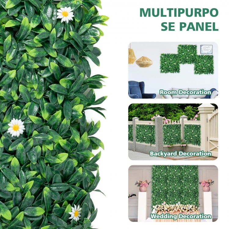 12 Pieces 20 x 20 Inch Artificial Daisy Hedge Plant Privacy Fence Hedge Panels