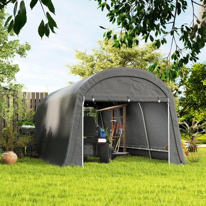 10' x 20' Portable Shed, Motorcycle Bike Tent with Roll-up Door, Galvanised Steel Frame for Garden Tools, Dark Grey