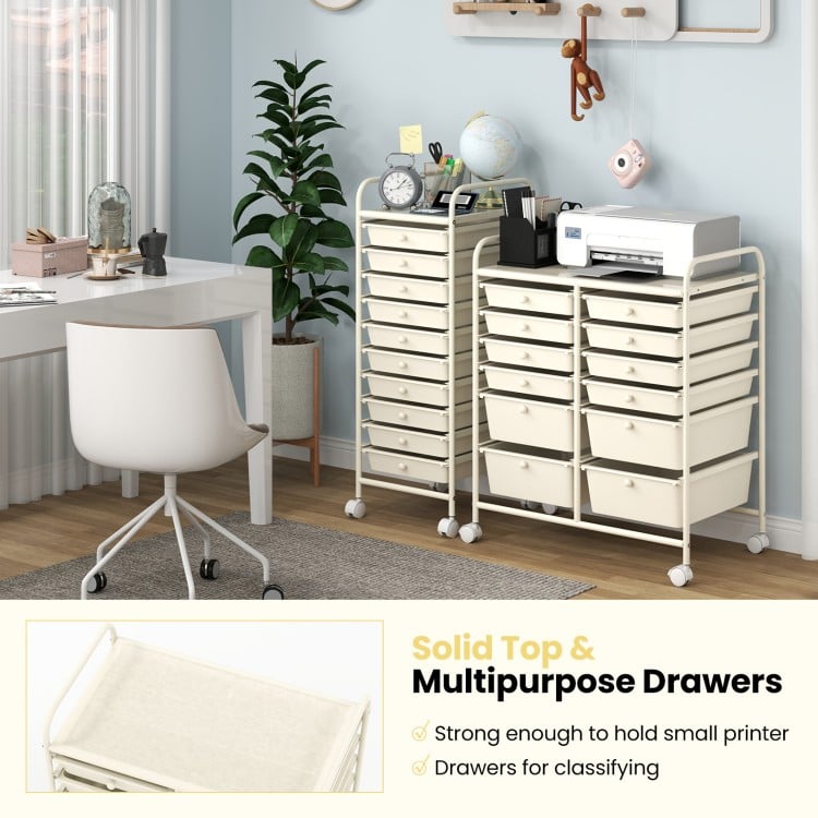 12-Drawer Rolling Storage Cart with Removable Drawers and Lockable Wheels-Beige