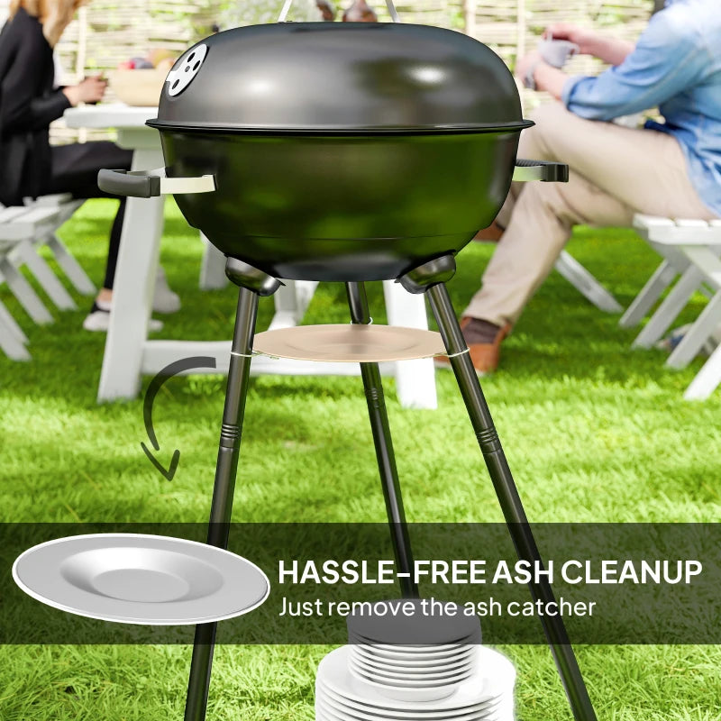 17" Kettle Charcoal BBQ Grill with BBQ Accessories, Barbecue Grill with Shelf, Ash Catcher, Wheels, Handles for Outdoor Cooking, Patio Backyard Party, Black