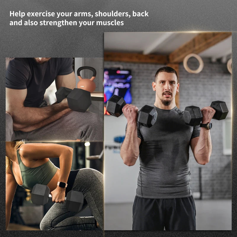 Soozier 2 x 45lbs Rubber Hex Dumbbells Weight Dumbbell Hand Weight Barbell for Body Fitness Training for Home Office Gym, Black