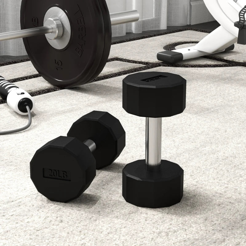 Soozier 2 x 20lbs Dumbbells Set with Non-Slip Grip, Rubber Covered Weights for Men Women Home Gym Workout