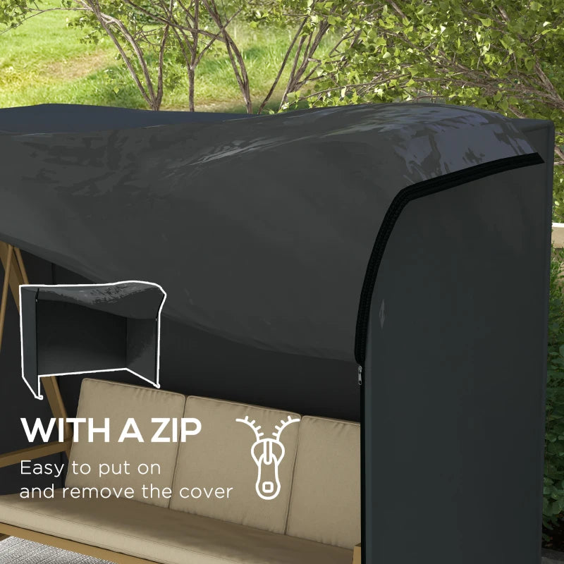 3 Seater Garden Swing Cover, Waterproof 420D Outdoor Swing Bench Cover with Zip, Windproof and Anti-UV, Black