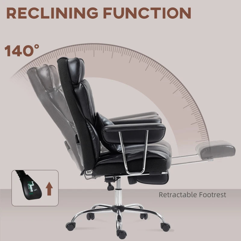 400LBS Massage Office Chair, Executive Office Chair with 6-Point Vibration, Footrest and Lumbar Support, Black