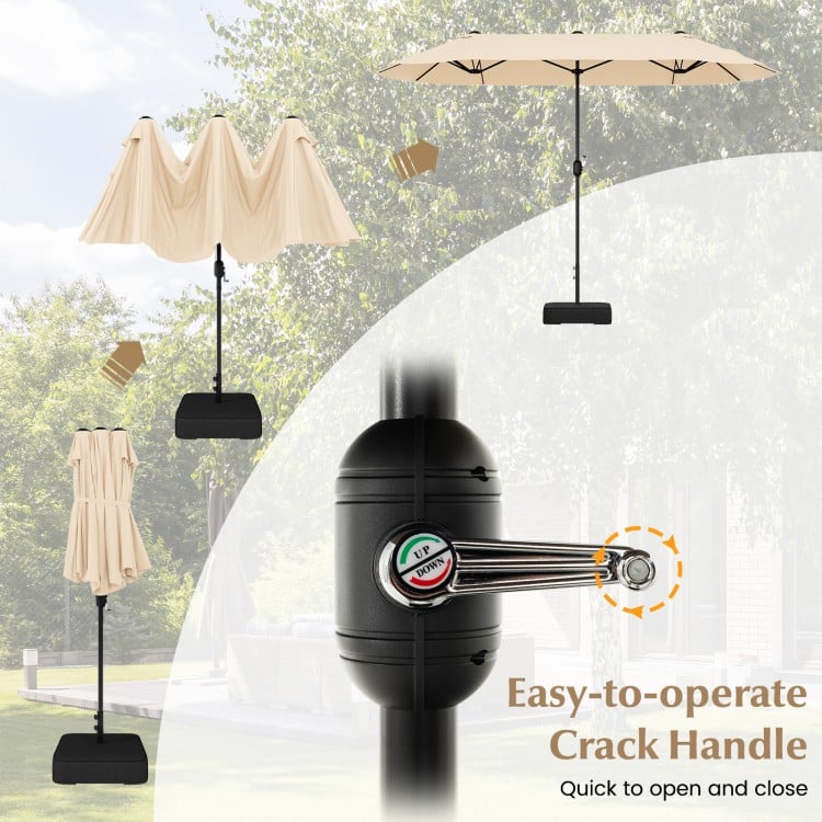 13 Feet Double-Sided Patio Twin Table Umbrella with Crank Handle-Beige
